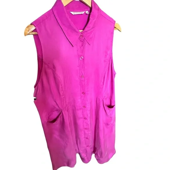 Soft Surroundings, hot pink, collared sleeveless silk dress with pockets sz  XL - Picture 7 of 9